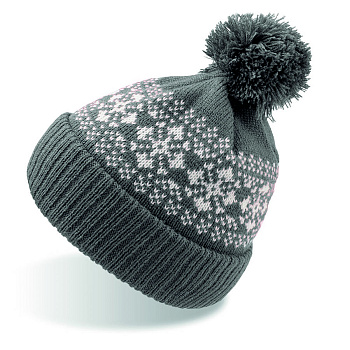 Шапка вязаная с снежинками и помпоном "FLAKE"_черный